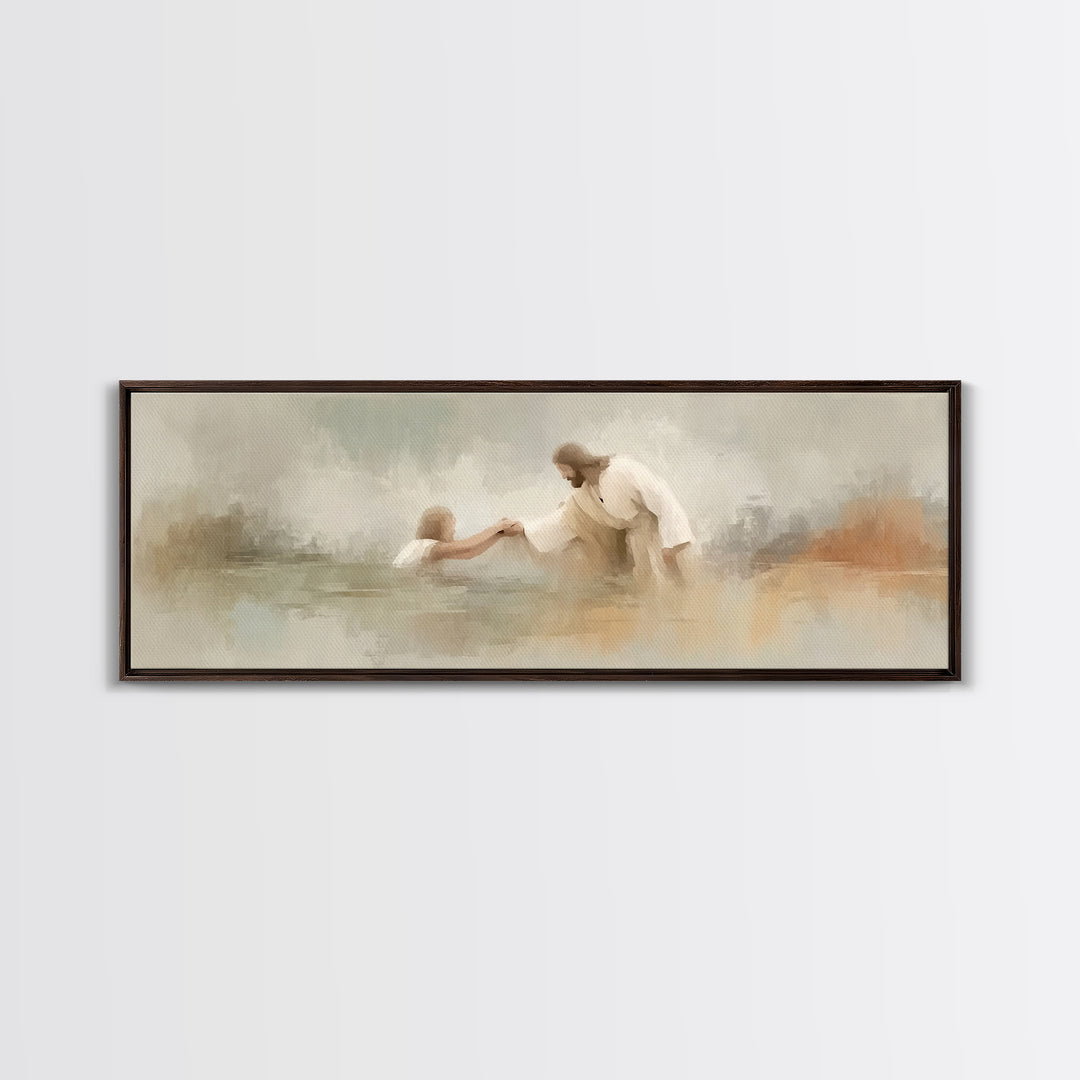 Saving Grace | Framed Canvas Print | Christian Art Canvas | Panoramic Print | Jesus Painting | Christian Wall Art | Modern Christian Art
