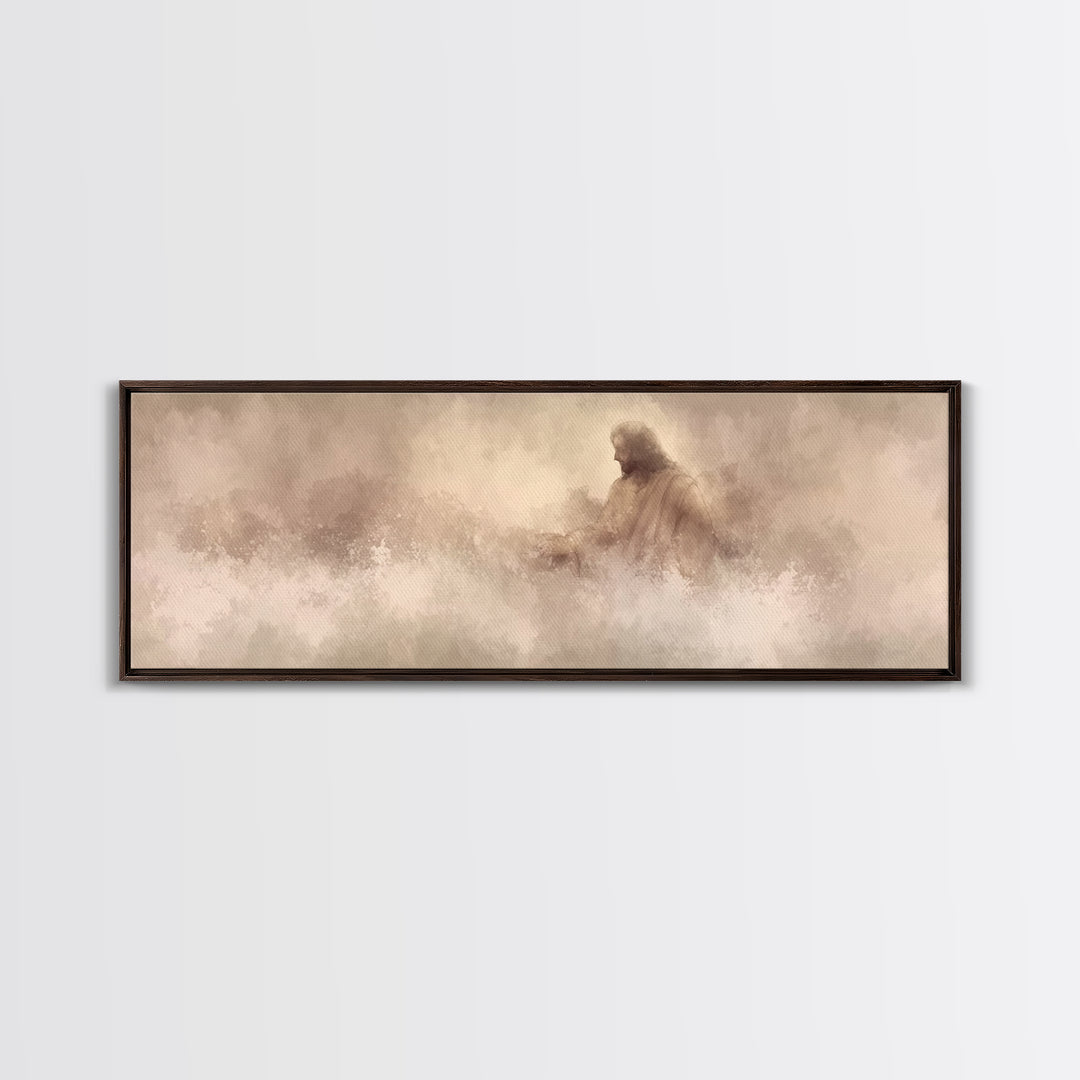 Graceful Rescue, Framed Canvas Print, Panoramic Frame, Christian Art Canvas, Jesus Painting, Christian Decor, Christian Wall Art