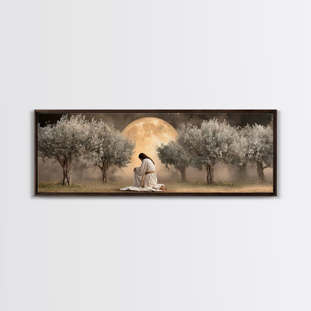 Garden Of Prayer, Framed Canvas Print, Christian Art, Jesus Painting, Panoramic Art, Christian Decor, Christian Gift, Large Christian Art,