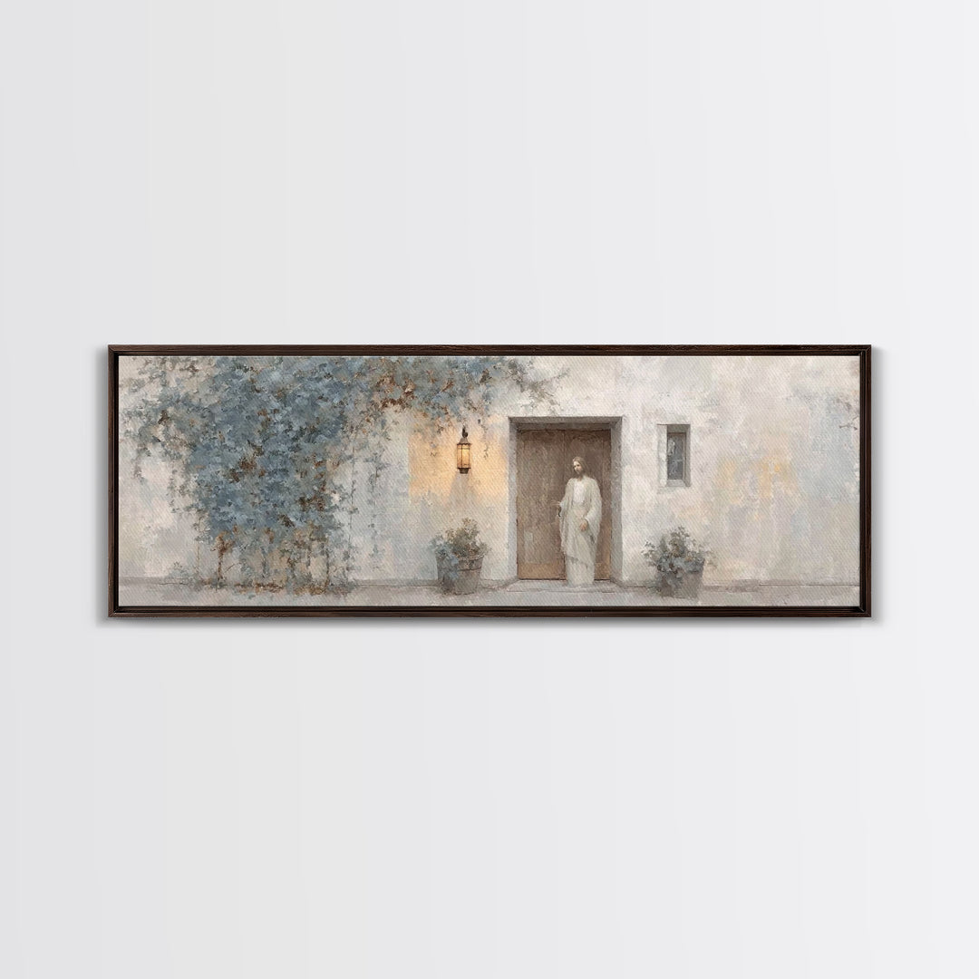 Holy Visitor | Framed Canvas Print | Christian Art | Jesus Painting | Panoramic Art | Christian Decor | Christian Gift | Large Christian Ar