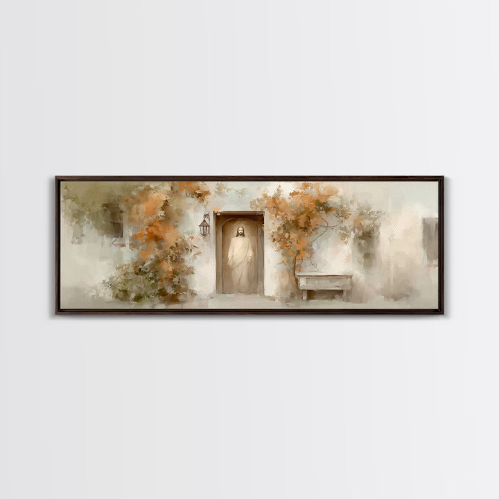 Quiet Shepherd Path, Framed Canvas Print, Christian Art, Jesus Painting, Panoramic Art, Christian Decor, Christian Gift, Large Christian Ar