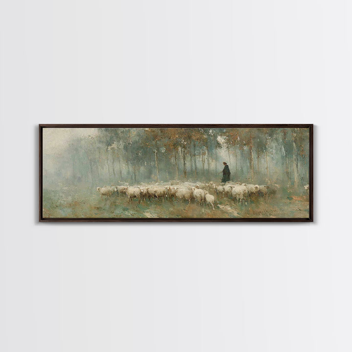 Gentle Shepherd Path – Framed Canvas Print – Panoramic Art – Christian Wall Art – Christian Art Canvas – Jesus Painting – Christmas Art