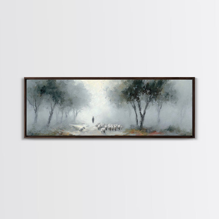 Morning Shepherd Calm – Framed Canvas Print – Panoramic Print – Christian Art Work – Christian Christmas Art – Jesus Painting – Christian D