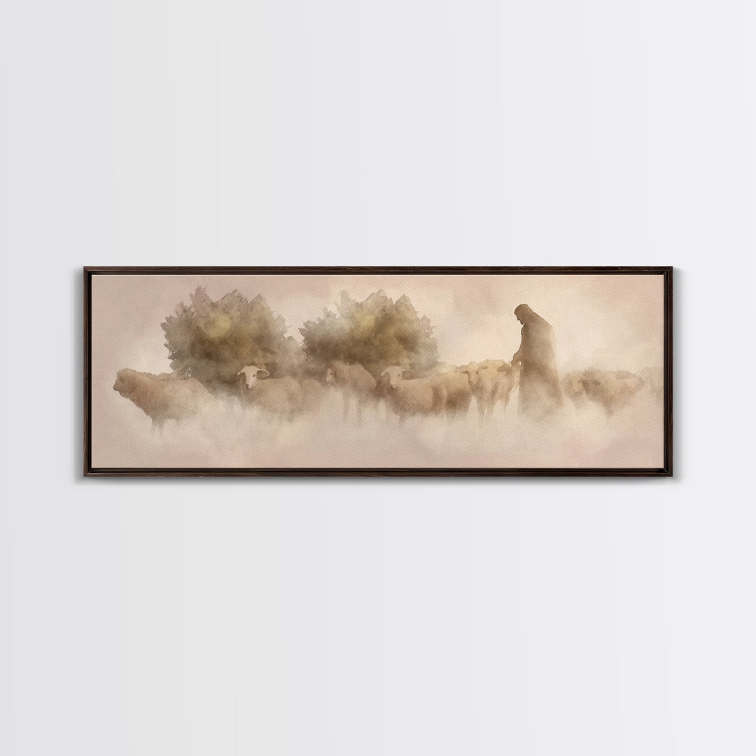 Shepherd Of Dawn | Framed Canvas Print | Panoramic Frame | Christian Art Canvas | Jesus Wall Art | Christmas Art | Christian Gift Ideas