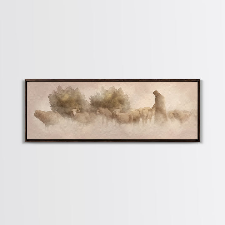 Shepherd Of Dawn | Framed Canvas Print | Panoramic Frame | Christian Art Canvas | Jesus Wall Art | Christmas Art | Christian Gift Ideas