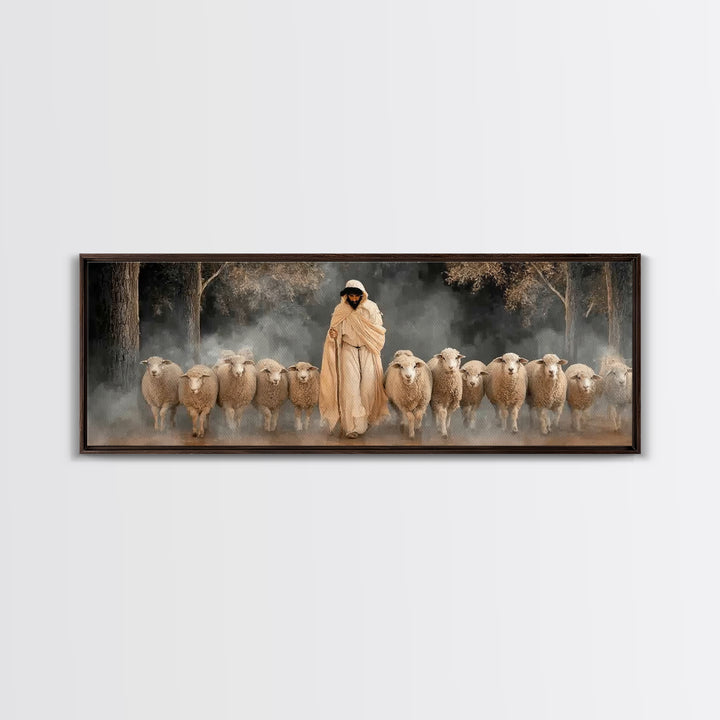 Holy Guardian Peace, Framed Canvas Print, Panoramic Wall Art, Jesus Painting Canvas, Christian Art Print, Christian Christmas Art, Christia