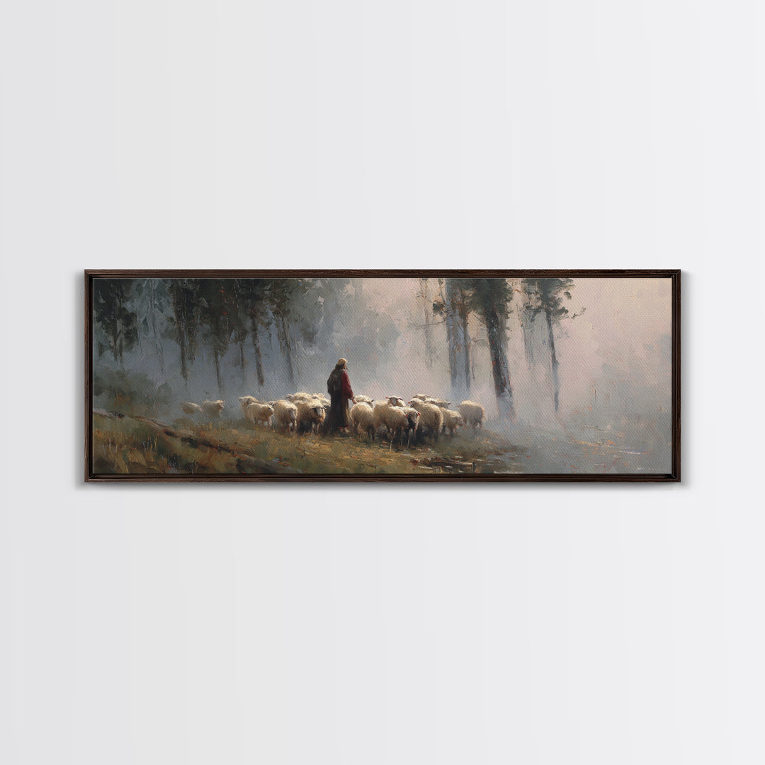 Forest Flock Grace – Framed Canvas Print – Panoramic Painting – Christian Art Gift – Jesus Canvas Art – Christmas Art Work – Christian Wall
