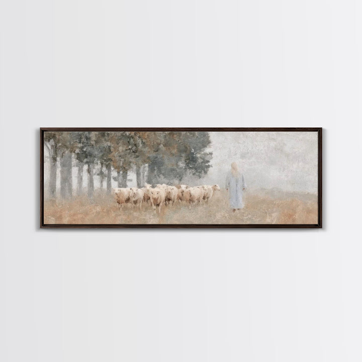 Pasture Of Hope | Framed Canvas Print | Panoramic Art | Christian Art Canvas | Jesus Painting | Christian Christmas Decor | Subtle Christia