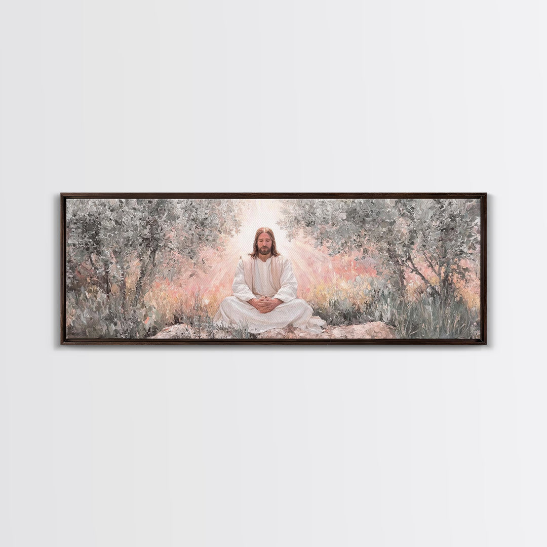 Garden Of Holy Rest, Framed Canvas Print, Panoramic Print, Christian Art Work, Jesus Canvas Art, Christian Wall Art, Christmas Art Framed