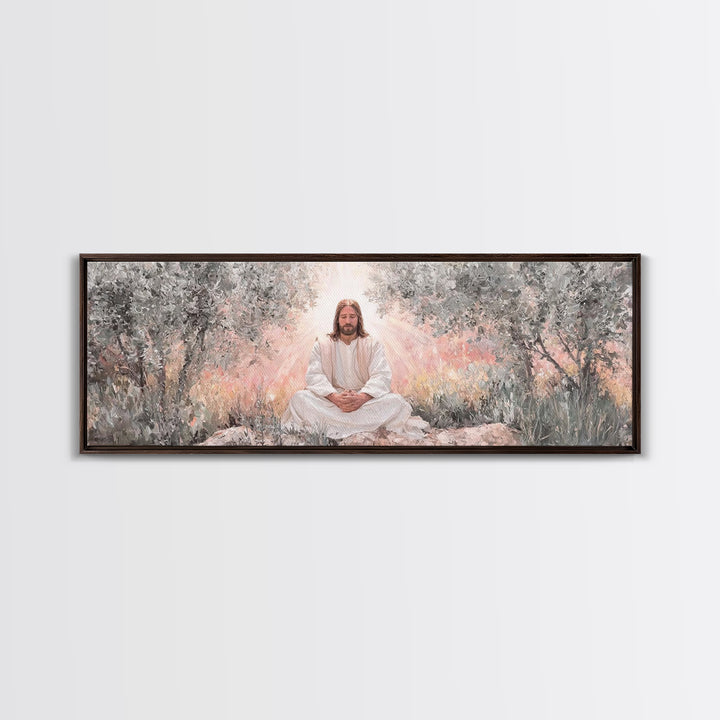 Garden Of Holy Rest, Framed Canvas Print, Panoramic Print, Christian Art Work, Jesus Canvas Art, Christian Wall Art, Christmas Art Framed