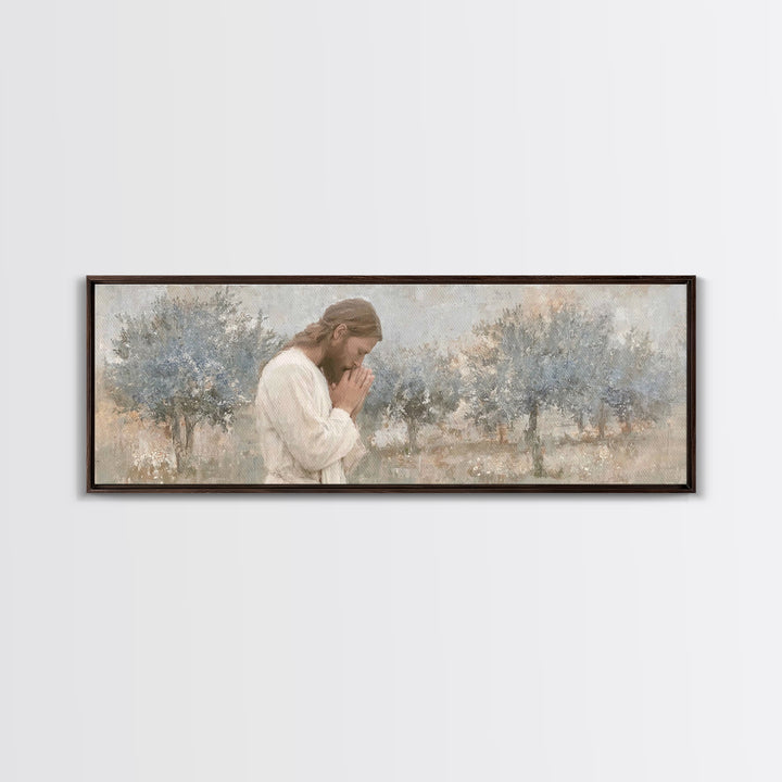 Silent Garden Grace | Framed Canvas Print | Panoramic Wall Art | Jesus Canvas Art | Christian Art Print | Modern Christian Painting | Chris