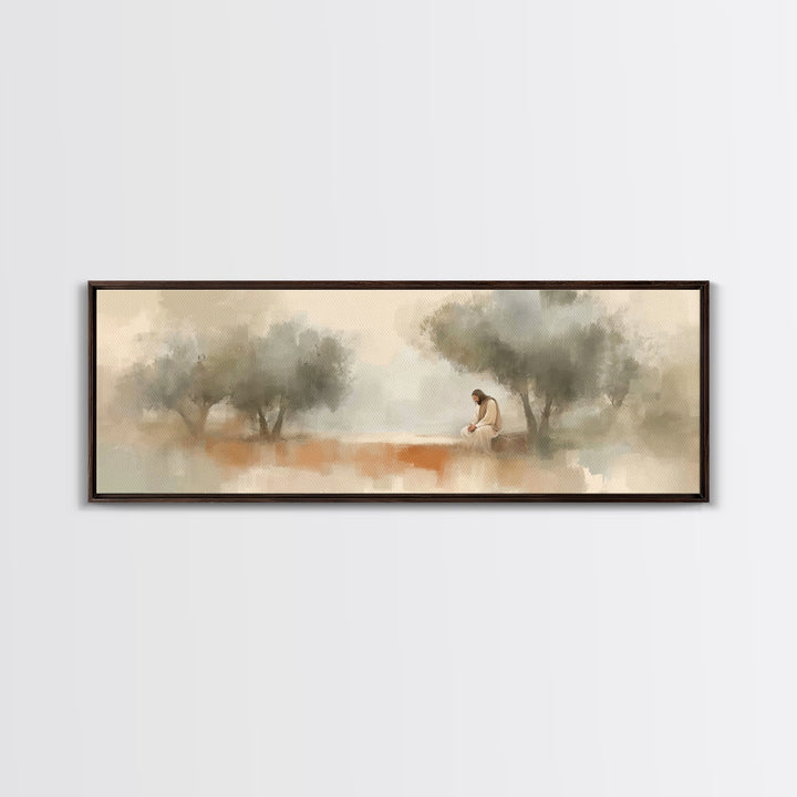 Evening Of Devotion – Framed Canvas Print – Panoramic Art – Christian Wall Art – Jesus Art Print – Christian Christmas Art – Large Christia
