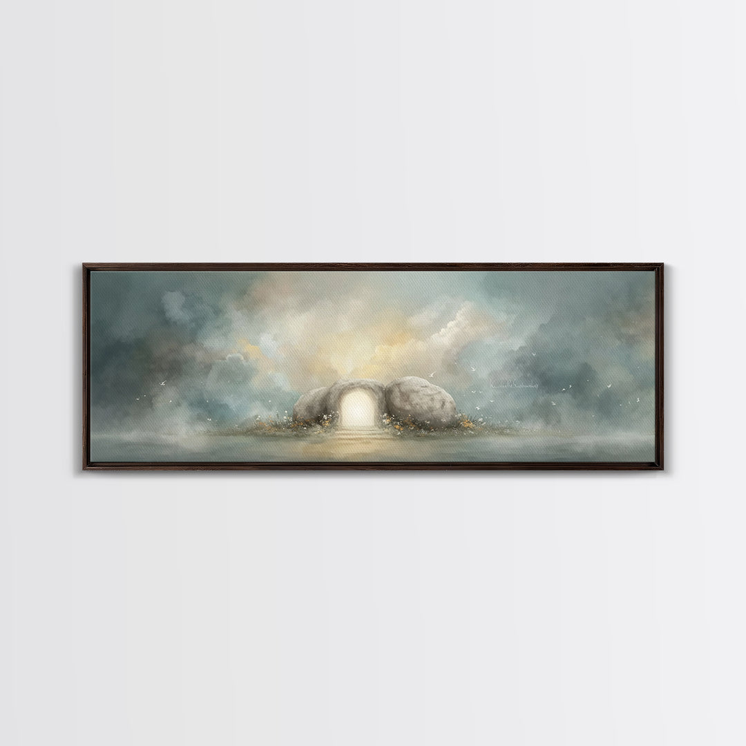 Dawn Of Hope – Framed Canvas Print – Extra Wide Art – Christian Art Canvas – Christian Painting – Christmas Art – Jesus Painting