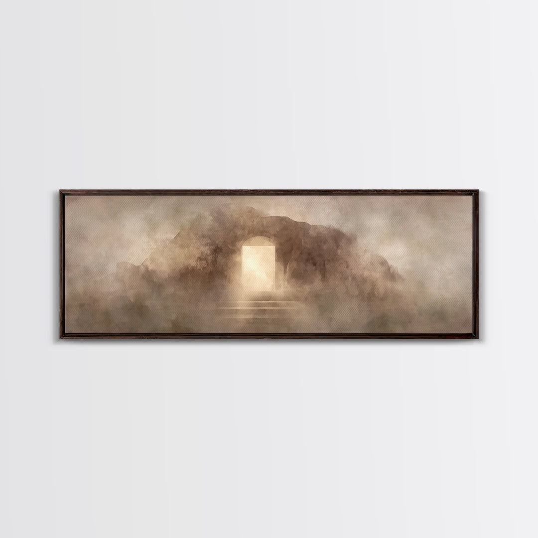 Resurrection Stone Gate | Framed Canvas Print | Panoramic Art | Christian Art Canvas | Christian Painting | Jesus Painting | Christmas Art