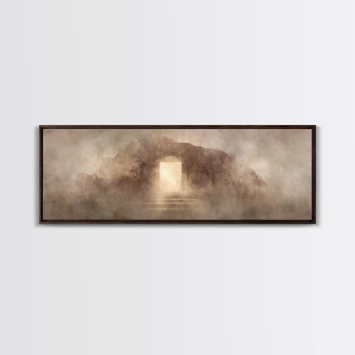 Resurrection Stone Gate | Framed Canvas Print | Panoramic Art | Christian Art Canvas | Christian Painting | Jesus Painting | Christmas Art