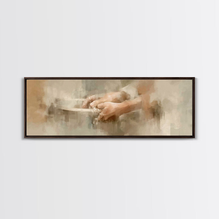 Hands Of Compassion | Framed Canvas Print | Christian Wall Art | Christian Art Canvas | Panoramic Art | Christian Painting | Jesus Canvas A