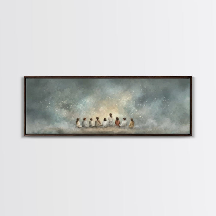 Heavenly Gathering, Framed Canvas Print, Panoramic Print, Christian Art Canvas, Christian Painting, Jesus Painting, Christian Wall Art