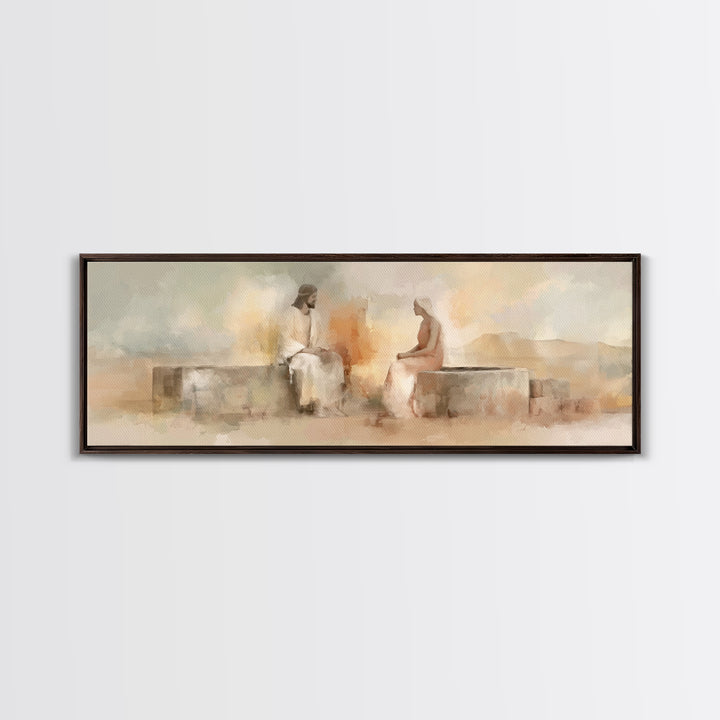 Living Water Meeting | Framed Canvas Print | Panoramic Wall Art | Christian Art Canvas | Christian Painting | Jesus Art Print | Christian D