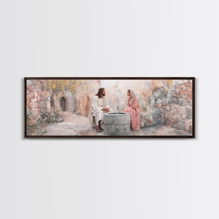 Gentle Well Light – Framed Canvas Print – Christian Art Print – Jesus Painting – Panoramic Frame – Christian Wall Art – Christian Decor
