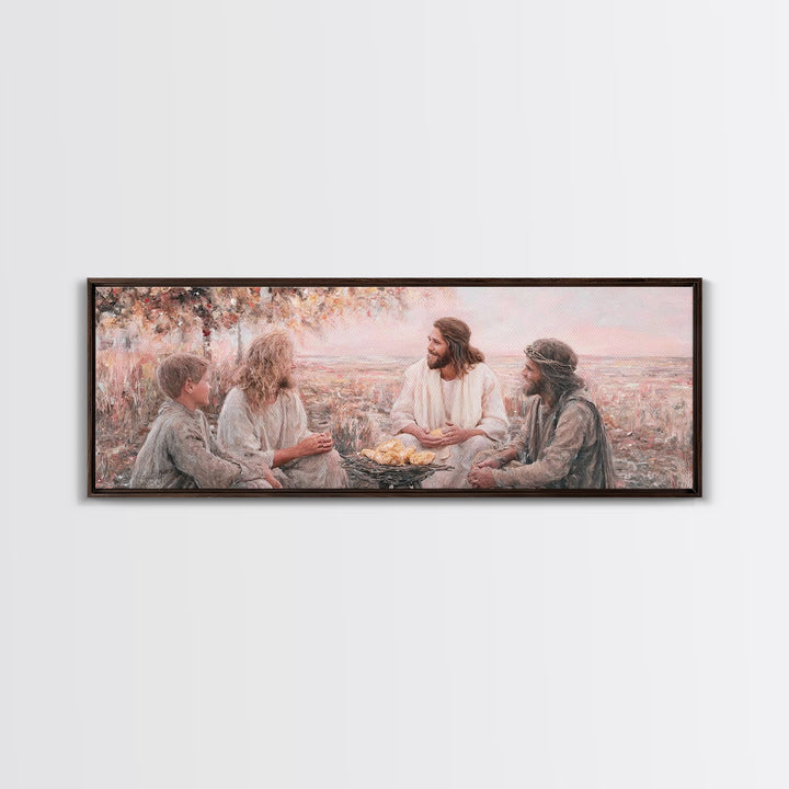 Humble Gathering Grace – Framed Canvas Print – Jesus Painting – Christian Art Canvas – Panoramic Art – Christian Decor – Christian Wall Art