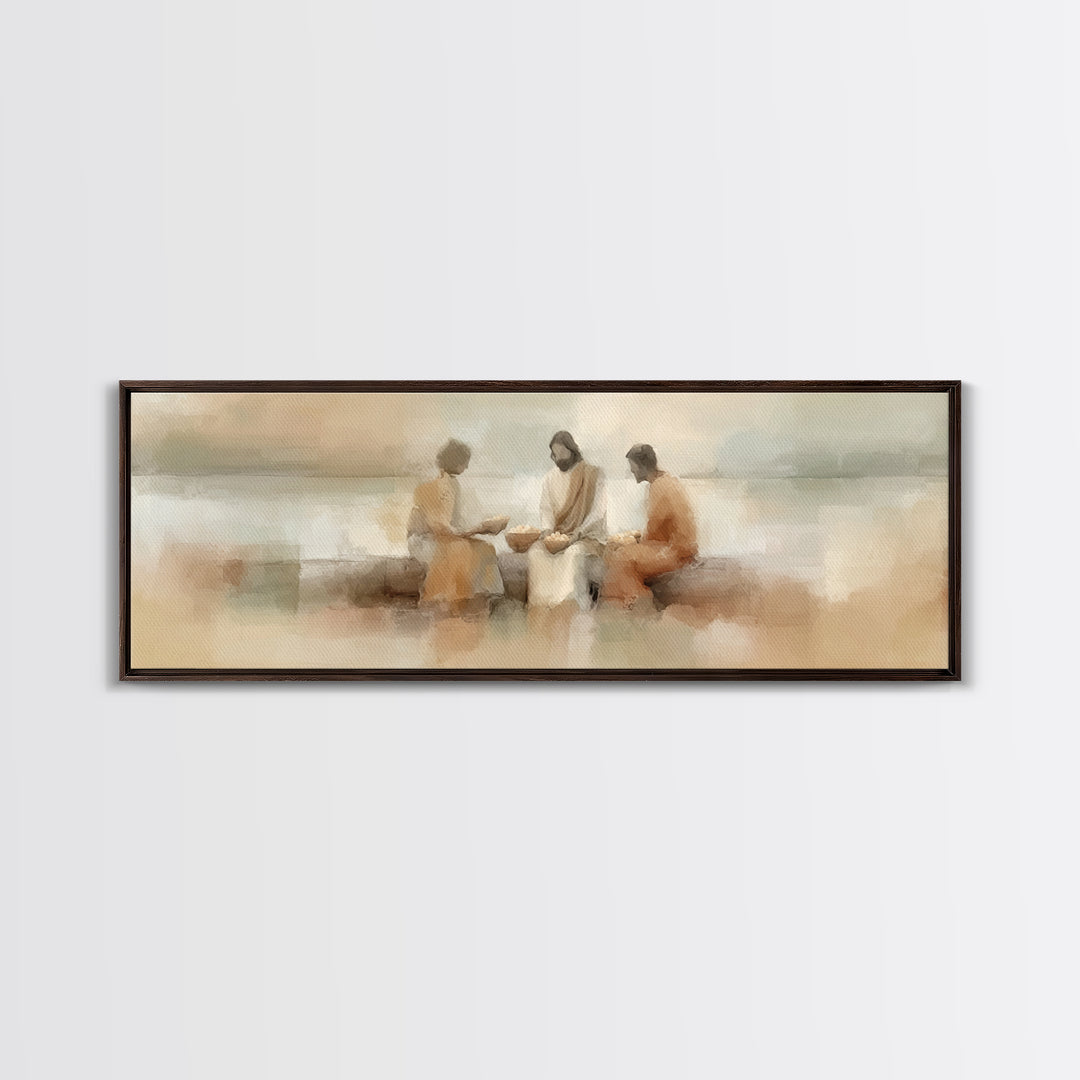 Shore of Abundance – Framed Canvas Print – Jesus Painting – Christian Wall Art – Panoramic Art – Christian Art Canvas – Christian Gift