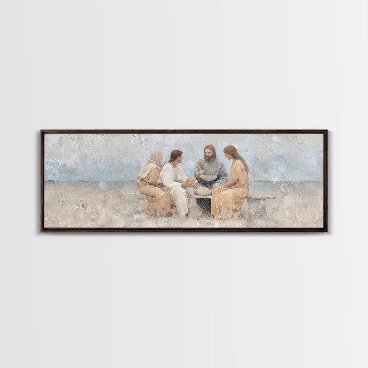 Meal Of Grace | Framed Canvas Print | Panoramic Painting | Christian Wall Art | Jesus Painting | Christian Art Canvas | Christian Decor
