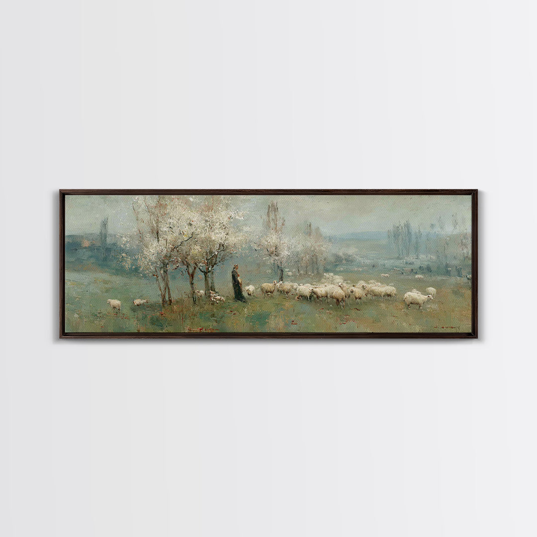 Spring Pasture Peace – Framed Canvas Print – Christian Wall Art – Panoramic Art – Christian Art Canvas – Jesus Painting – Christian Decor