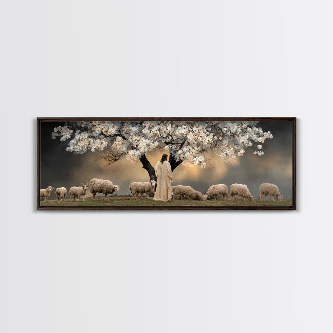Under Blooming Grace, Framed Canvas Print, Christian Art Canvas, Panoramic Painting, Christian Wall Art, Jesus Painting, Christian Decor
