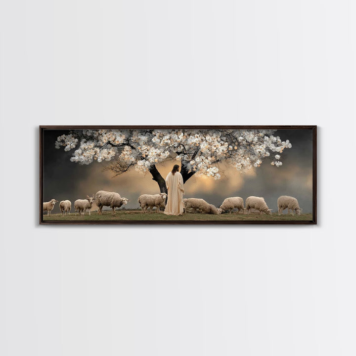 Under Blooming Grace, Framed Canvas Print, Christian Art Canvas, Panoramic Painting, Christian Wall Art, Jesus Painting, Christian Decor