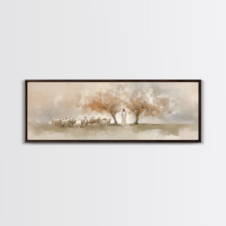 The Shepherd’s Calm – Framed Canvas Print – Christian Wall Art – Jesus Painting – Panoramic Art – Christian Art Canvas – Christian Christma