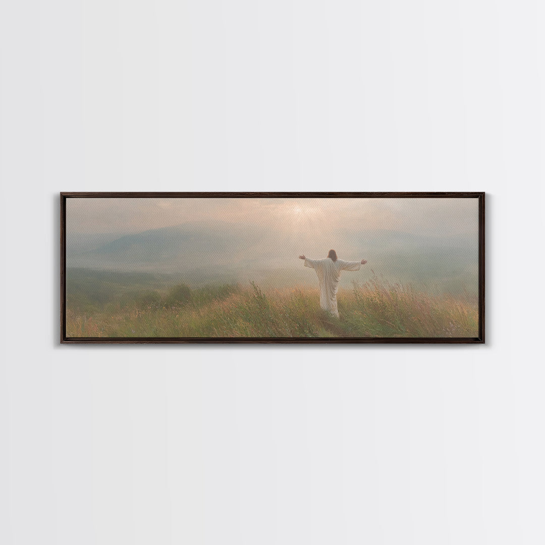 Crowned In Sunrise | Framed Canvas Print | Christian Wall Art | Jesus Painting | Panoramic Print | Christian Art Canvas | Christmas Art Wor