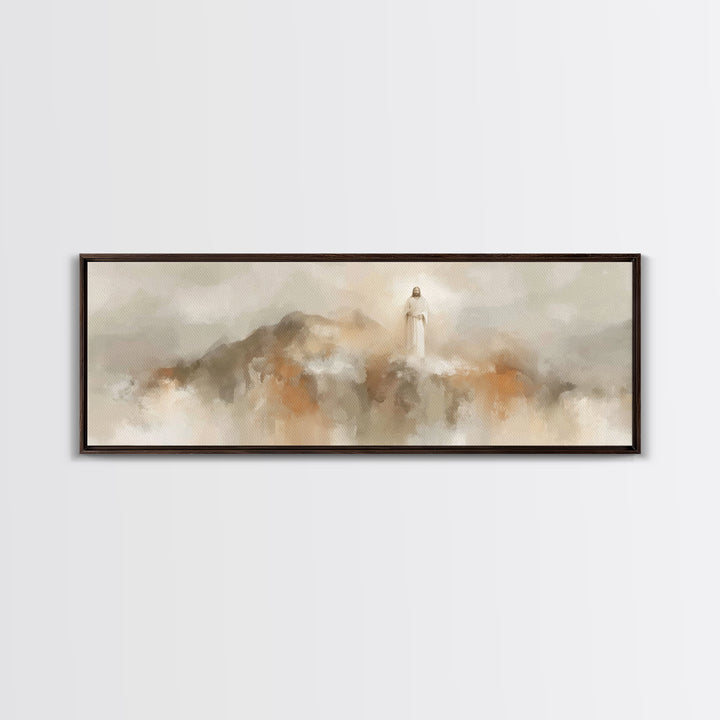 Gathered In Faith, Framed Canvas Print, Christian Wall Art, Jesus Painting, Panoramic Painting, Christian Art Canvas, Christian Art Print,