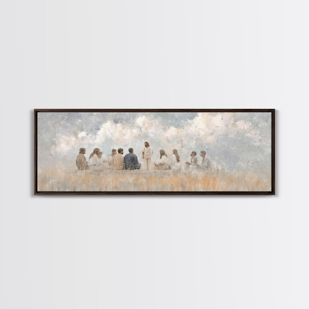 Cloudside Teaching – Framed Canvas Print – Christian Wall Art – Panoramic Art – Christian Art Canvas – Jesus Painting – Large Christian Pai