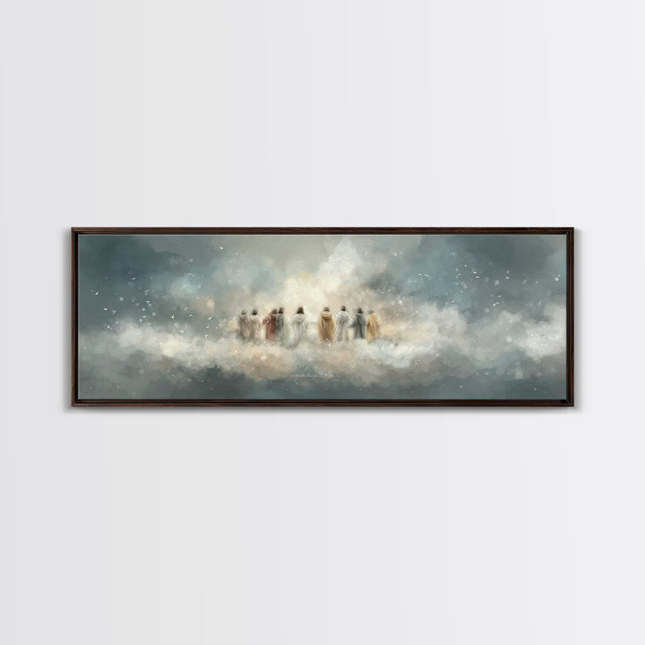 Heavenly Gathering, Framed Canvas Print, Christian Wall Art, Panoramic Print, Christian Art Canvas, Jesus Painting, Christian Christmas Art