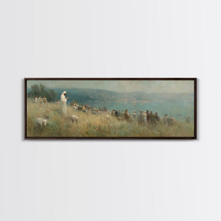 Hillside Blessing, Framed Canvas Print, Christian Wall Art, Panoramic Wall Art, Christian Art Canvas, Jesus Painting, Large Christian Paint