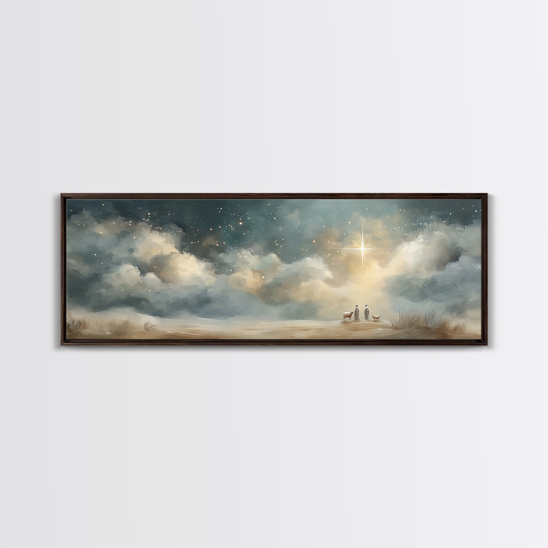 Radiant Night Promise – Framed Canvas Print – Christian Wall Art – Panoramic Print – Jesus Art Print – Christmas Art – Christian Painting