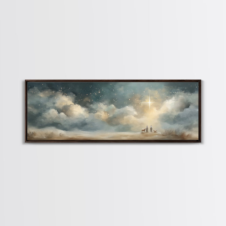 Radiant Night Promise – Framed Canvas Print – Christian Wall Art – Panoramic Print – Jesus Art Print – Christmas Art – Christian Painting