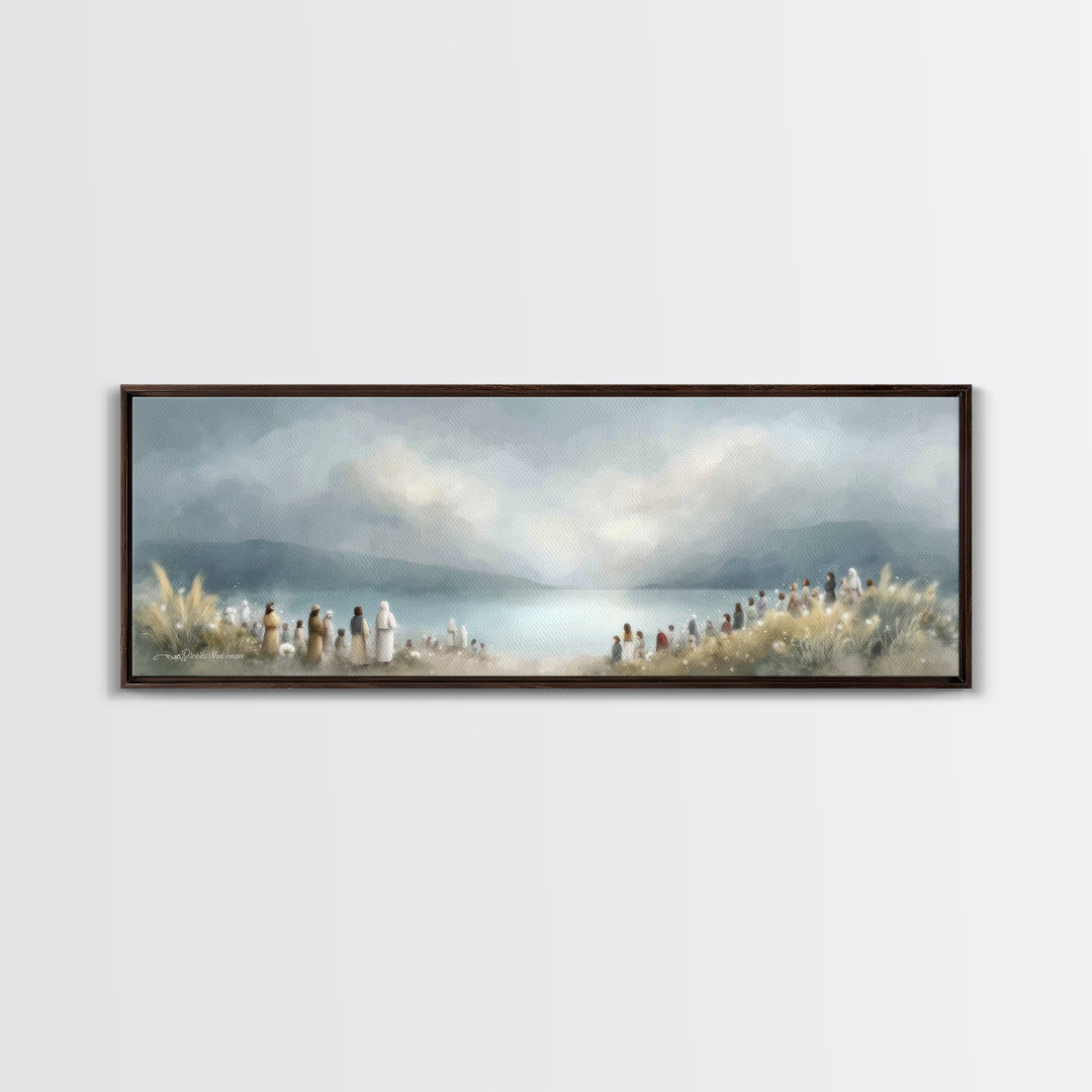 The Gathering Light – Framed Canvas Print – Christian Wall Art – Panoramic Art – Christian Art Canvas – Jesus Painting – Christian Decor