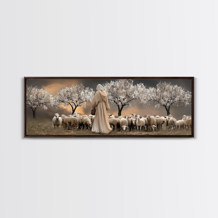 Twilight Shepherd Path – Framed Canvas Print – Panoramic Wall Art – Jesus Art Print – Christian Art Canvas – Christian Decor – Modern Chris