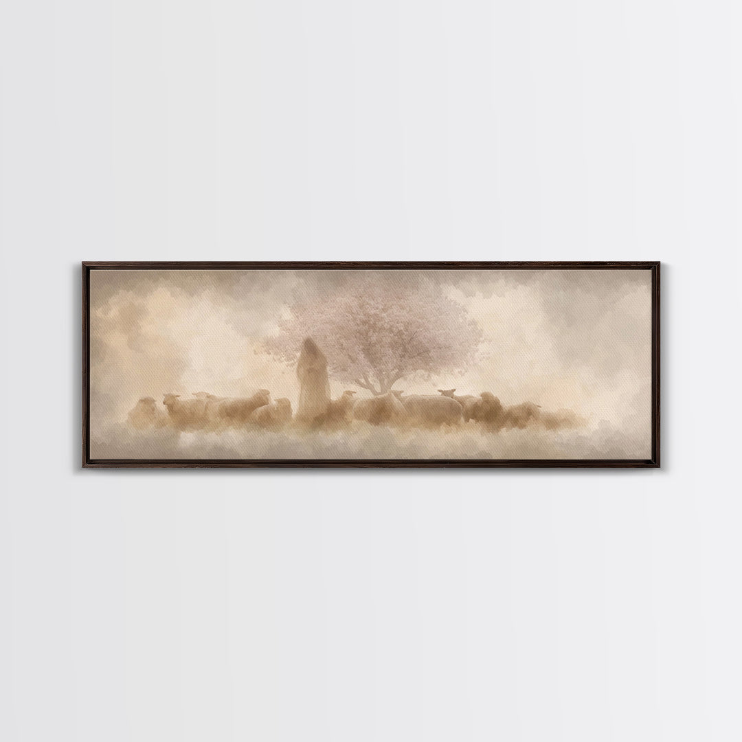 Soft Blossom Keeper – Framed Canvas Print – Panoramic Painting – Christian Wall Art – Jesus Canvas Art – Christian Decoration – Christian P