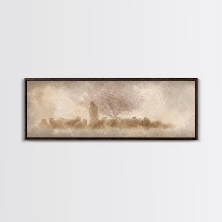 Soft Blossom Keeper – Framed Canvas Print – Panoramic Painting – Christian Wall Art – Jesus Canvas Art – Christian Decoration – Christian P