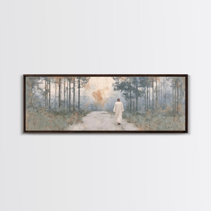 Silent Morning Path, Framed Canvas Print, Panoramic Print, Christian Wall Art, Jesus Art Canvas, Christian Art, Christmas Wall Art