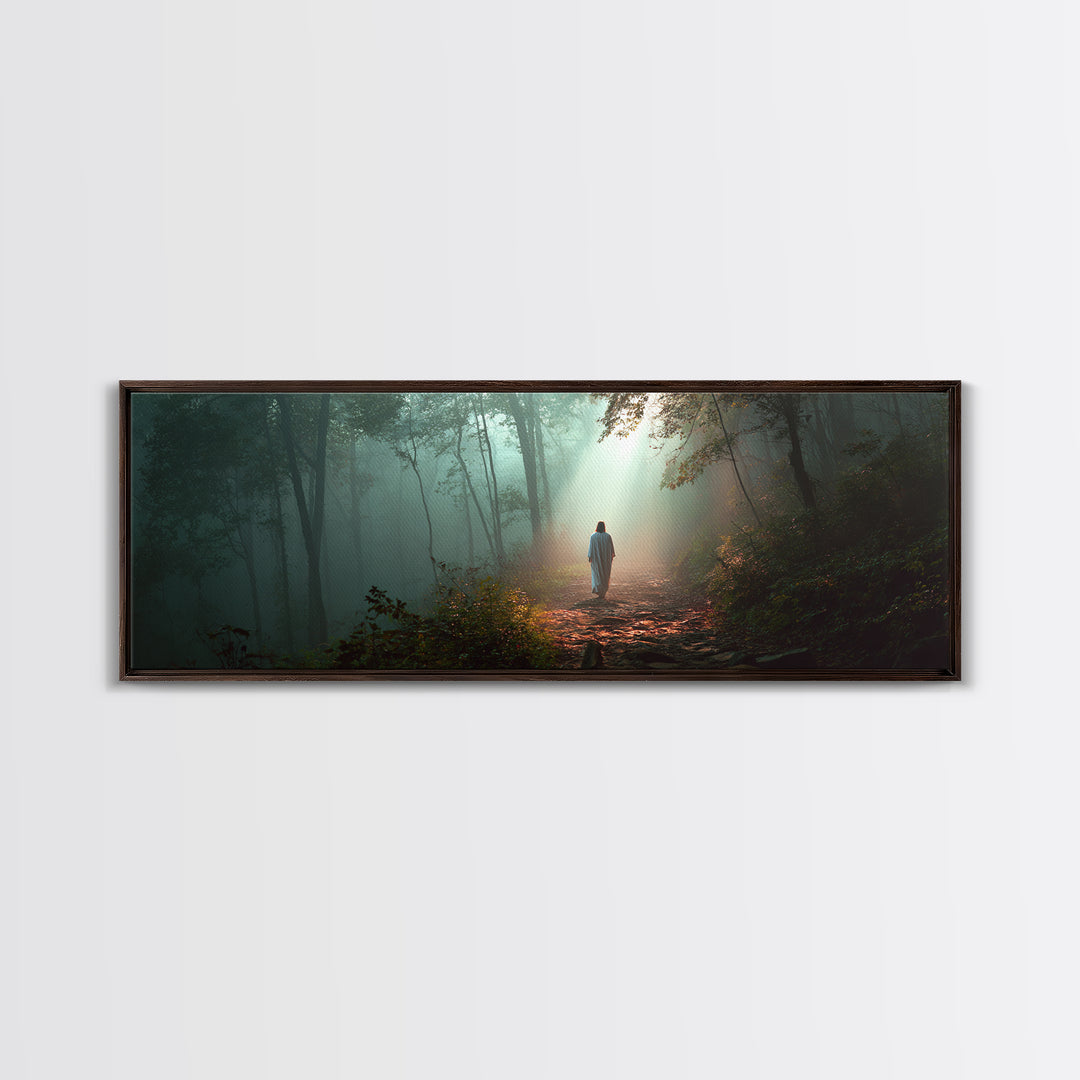 Hope In The Pines - Framed Canvas Print - Panoramic Wall Art - Christian Art Canvas - Jesus Painting - Christmas Art - Christian Decor