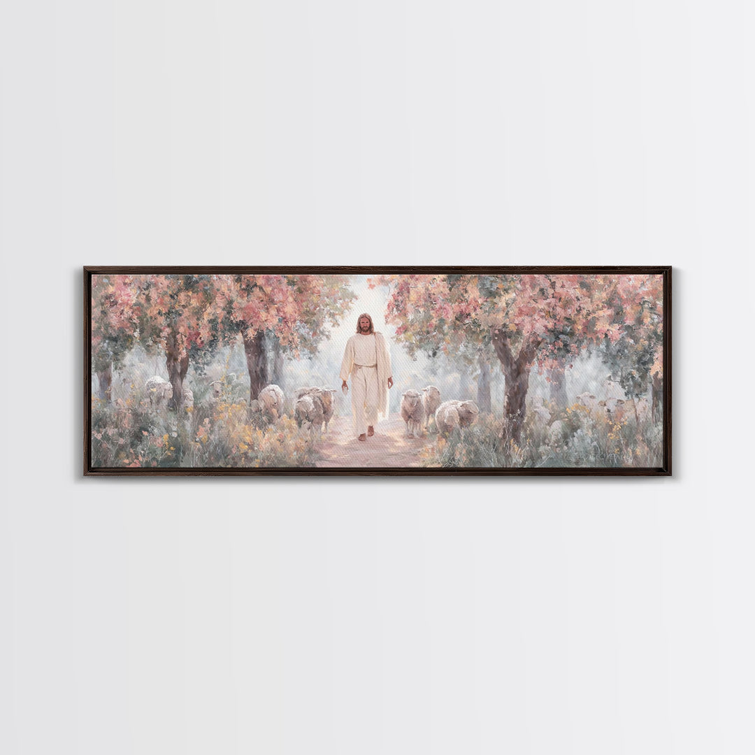 Garden Of Gentle Light | Framed Canvas Print | Panoramic Art | Christian Wall Art | Jesus Painting | Christian Art Canvas | Christmas Art