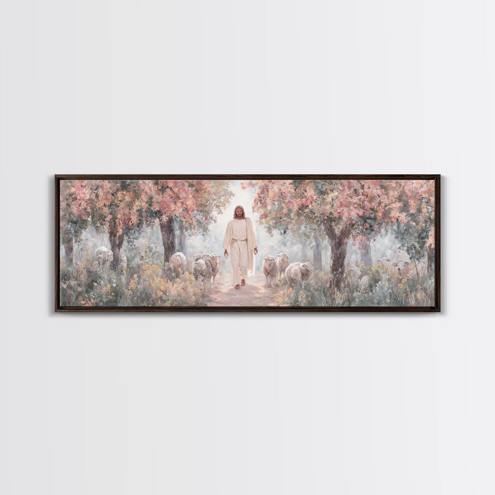 Garden Of Gentle Light | Framed Canvas Print | Panoramic Art | Christian Wall Art | Jesus Painting | Christian Art Canvas | Christmas Art