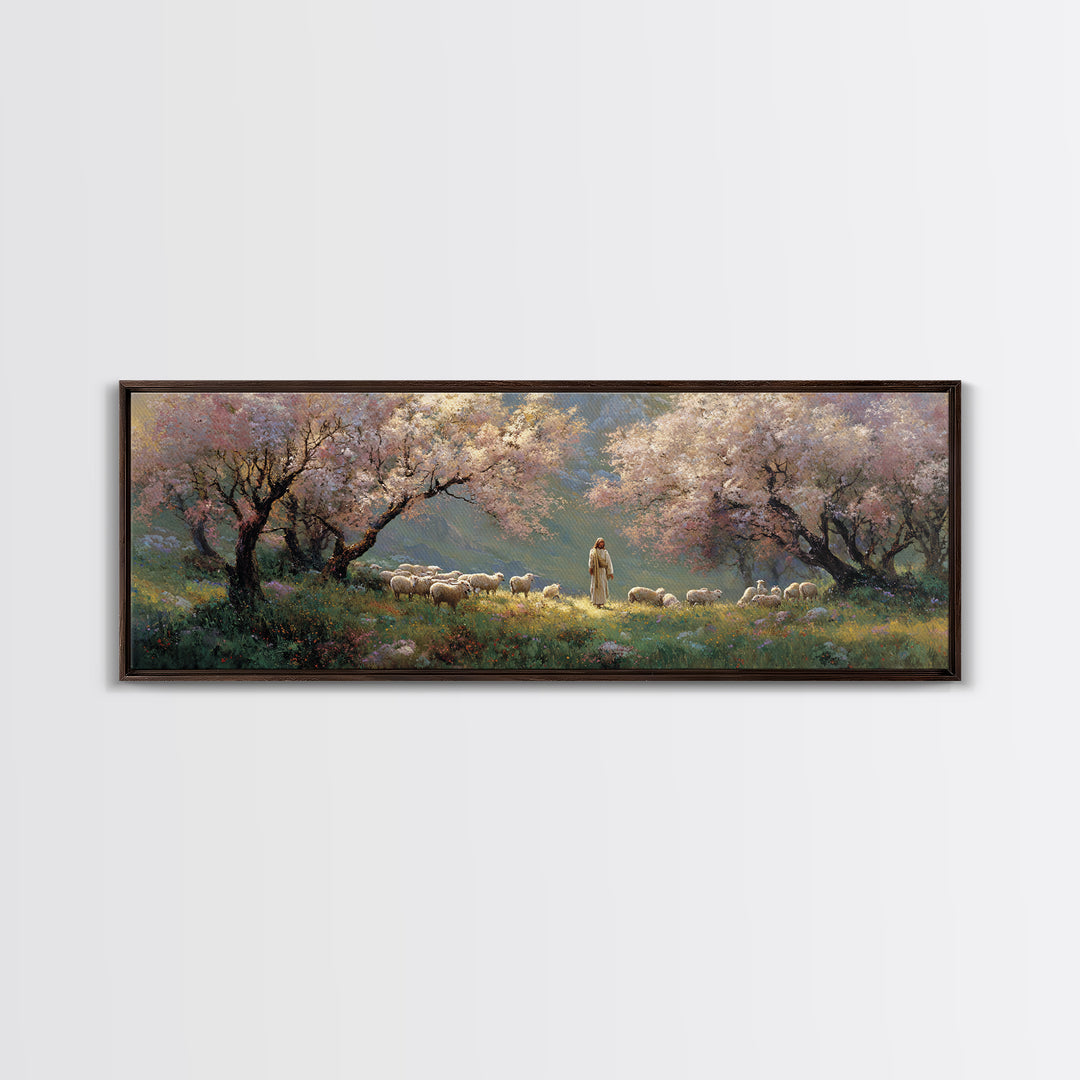 Springtime Grace, Framed Canvas Print, Panoramic Wall Art, Jesus Painting, Christian Wall Art, Christian Art Canvas, Christmas Art