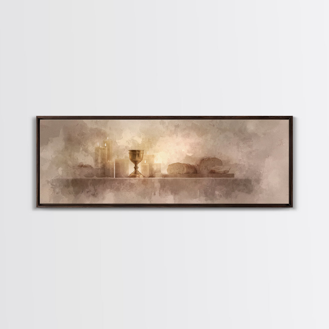 Holy Feast Glow | Framed Canvas Print | Panoramic Print | Christian Wall Art | Christian Art Canvas | Christmas Art | Modern Christian Art