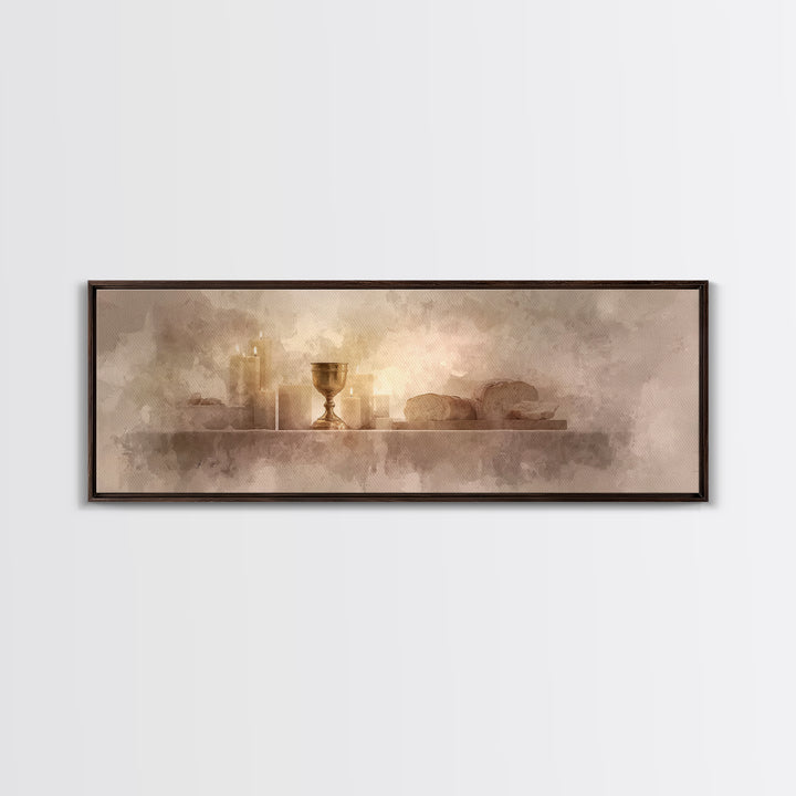 Holy Feast Glow | Framed Canvas Print | Panoramic Print | Christian Wall Art | Christian Art Canvas | Christmas Art | Modern Christian Art