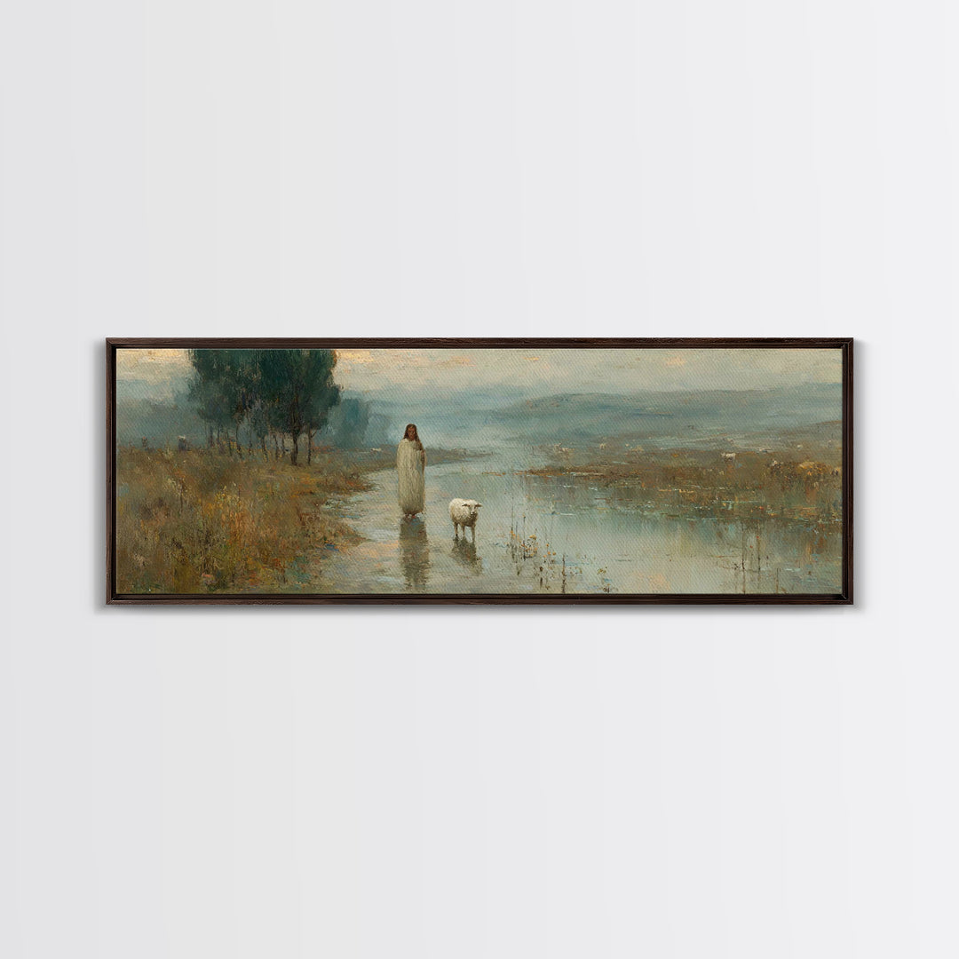 Still Waters Hope – Framed Canvas Print – Christian Art Painting – Panoramic Wall Art – Jesus Art Print – Christian Christmas Art – Christi