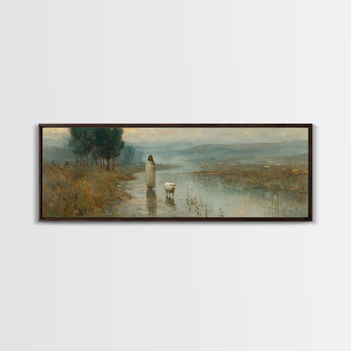 Still Waters Hope – Framed Canvas Print – Christian Art Painting – Panoramic Wall Art – Jesus Art Print – Christian Christmas Art – Christi